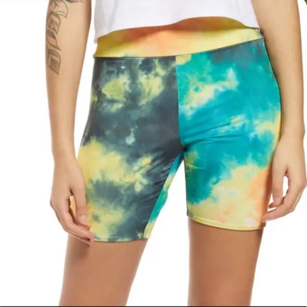 AFRM Lawson abstract multi Tie Dye High Rise Biker Shorts Women Size XS